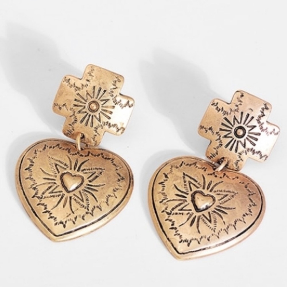 Aztec Heart & Cross Dangle Earrings - Picture 2 of 9